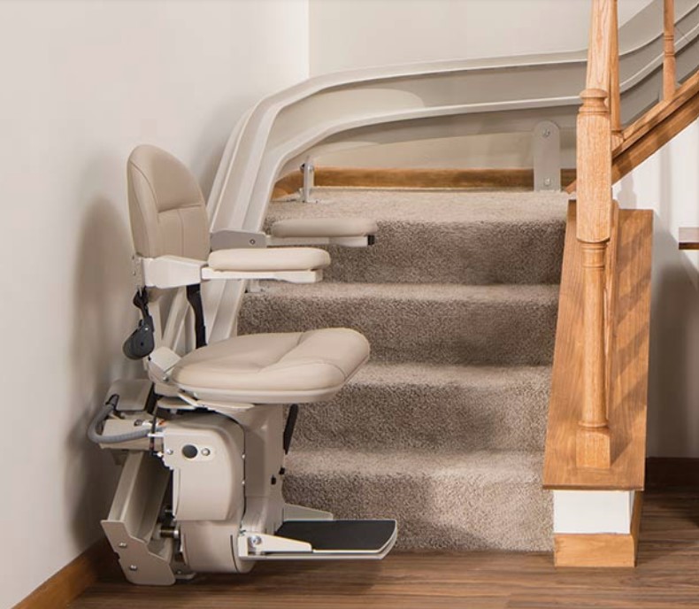 Example of a curved stair lift with a custom rail